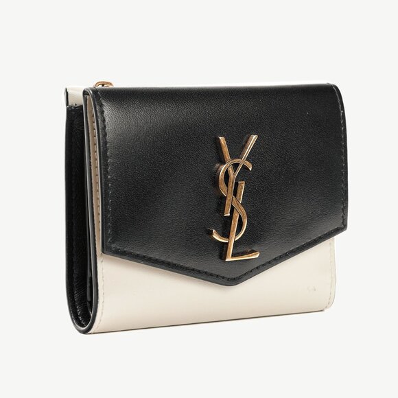 Saint Laurent Uptown Black & Crema Bos Taurus YSL Compact Wallet - Picture 2 of 13